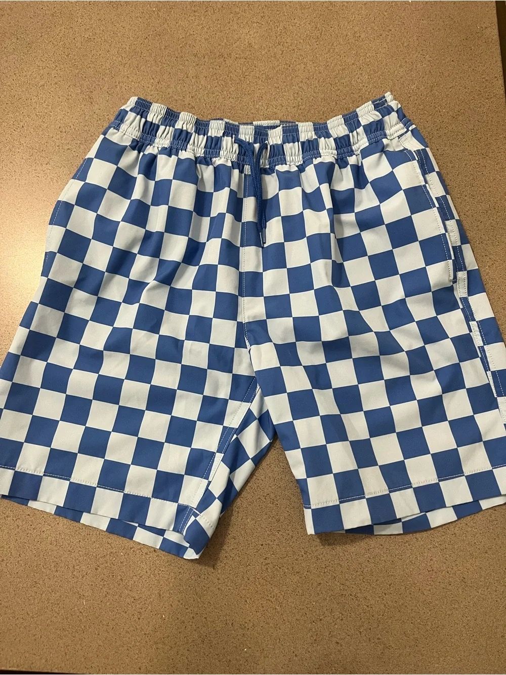 Crewcuts Blue and White Checkered Swim Trunks